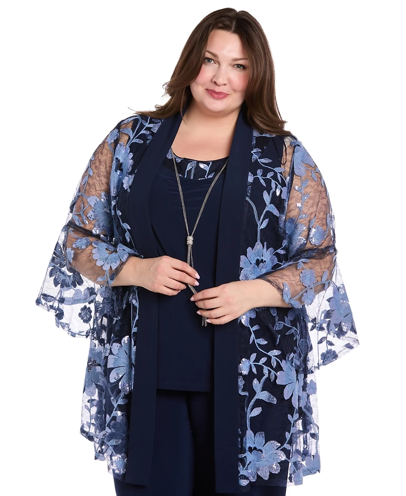 R & M Richards Plus Round Neck Top, Jacket Pants, 3-Piece Set