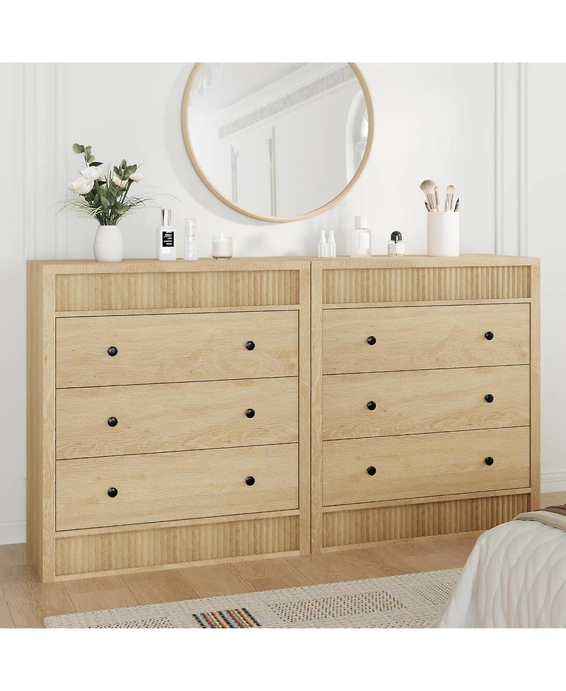 gaomon 3 Drawer Dresser for Bedroom, 31.5" Wide Fluted Chest of Drawers, Modern Wooden Nightstand Storage Cabinet Kids Room, Living Room