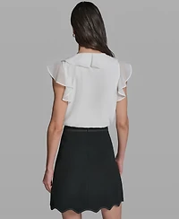 Karl Lagerfeld Paris Petite Rosette V-Neck Ruffle Top