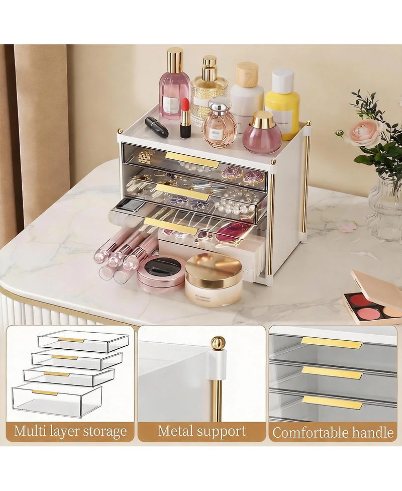 Yigii 4-Drawer Makeup Organizer - Clear Acrylic Vanity Storage