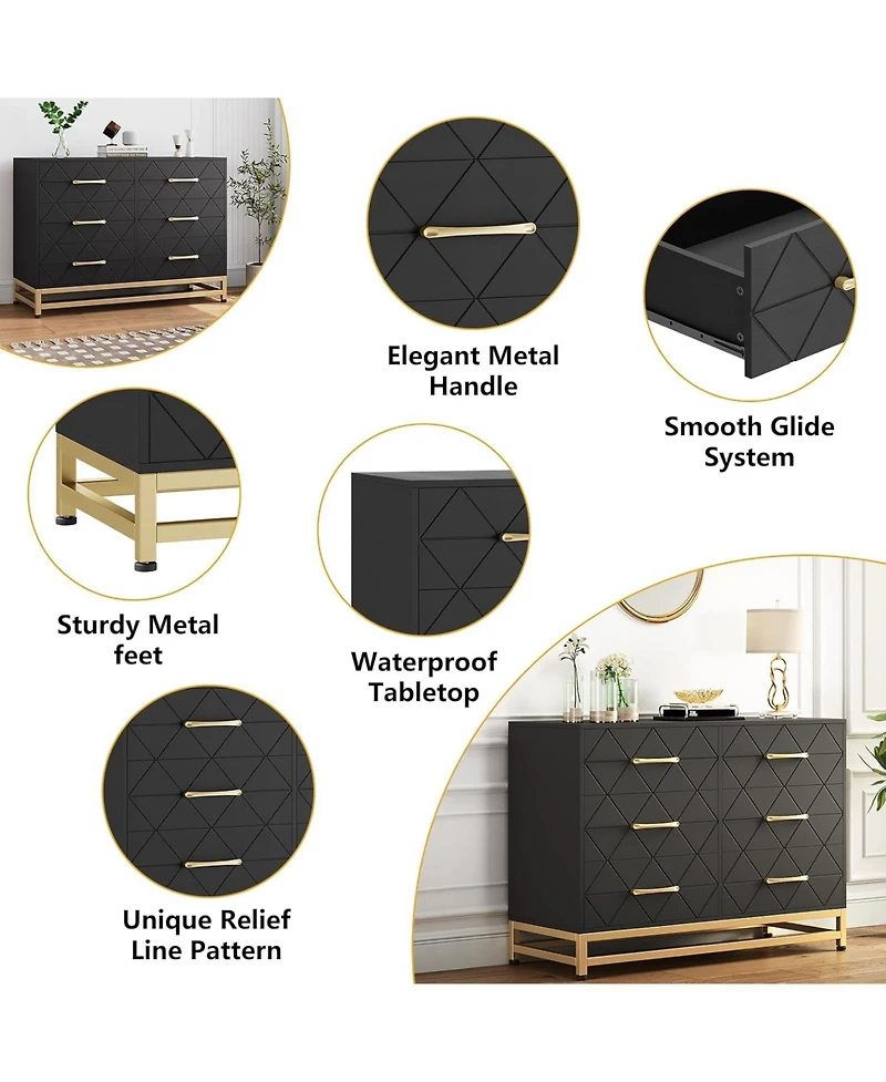 gaomon 6 Dresser Bedroom with Large Capacity, Chest of Drawers Wooden Dresser with Metal Handle, Dresser for Bedroom,Living Room