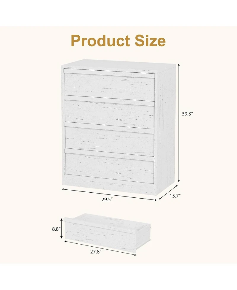 gaomon White 4 Drawer Wooden Dresser, 39" Tall Modern Chest of Drawers for Bedroom or Living Room