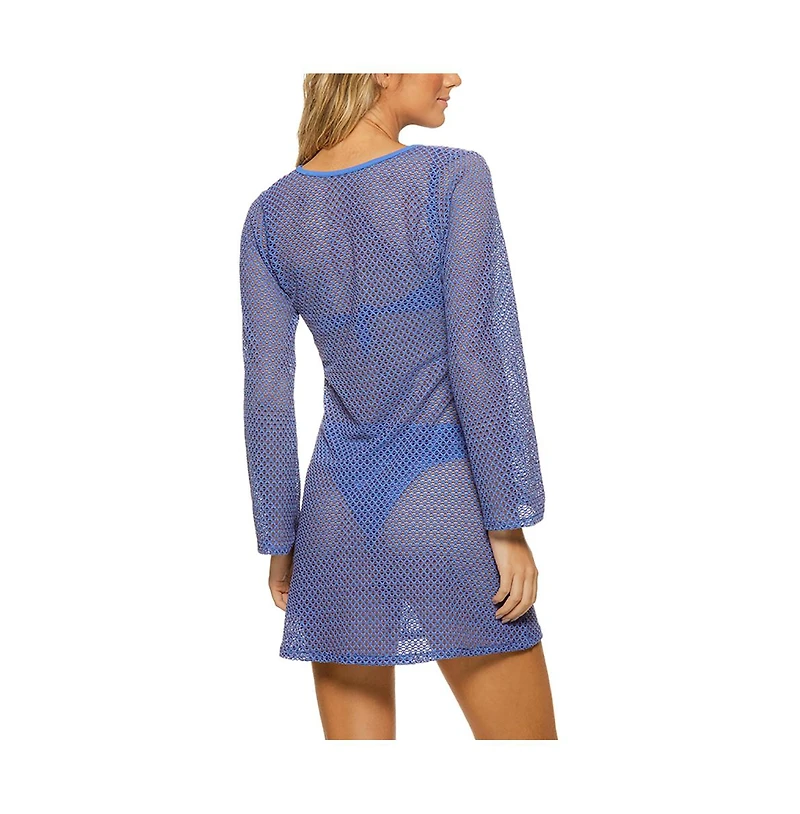 Guria Beachwear Women's Honeycomb Lattice Long Sleeve Button Down Tunic Cover-up