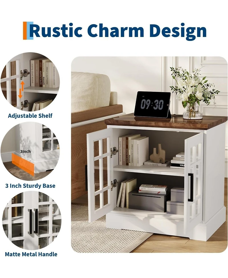 gaomon 24" Farmhouse Nightstand with Charging Station