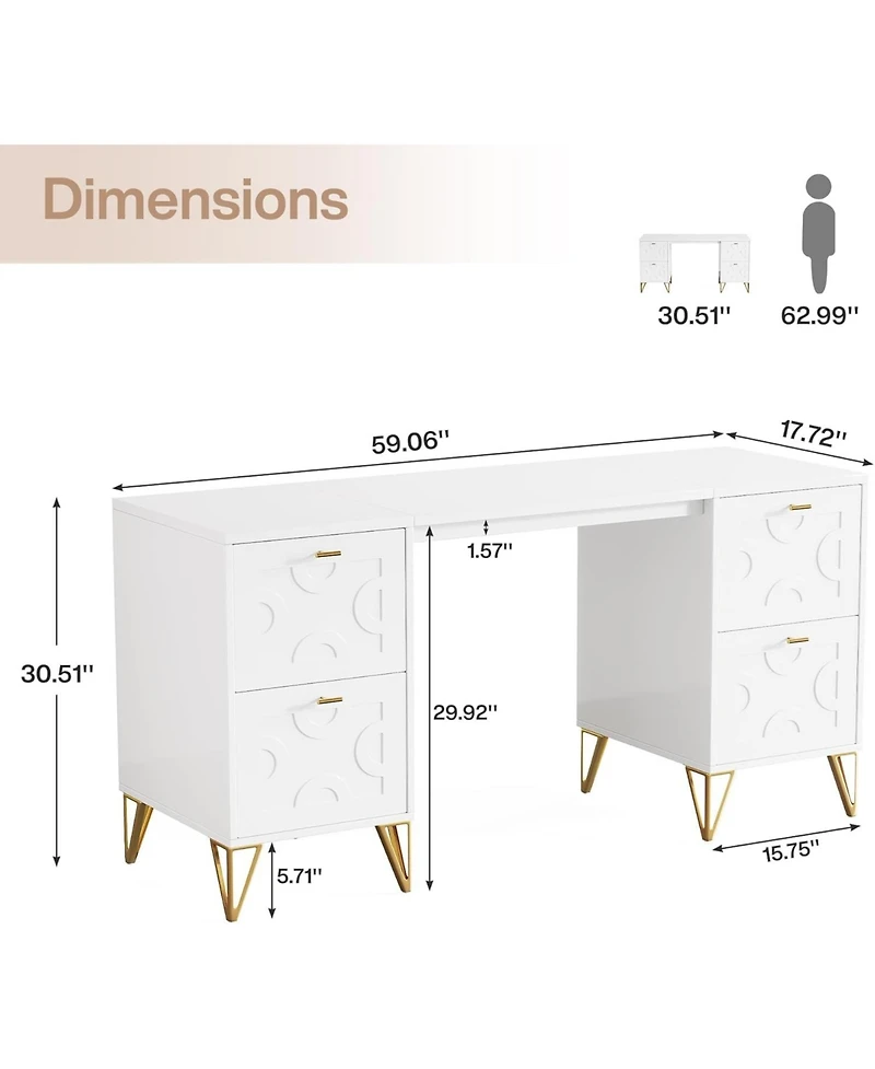 Tribesigns Computer Desk 59", Home Office with 4 File Drawers, Writing Table Elegant