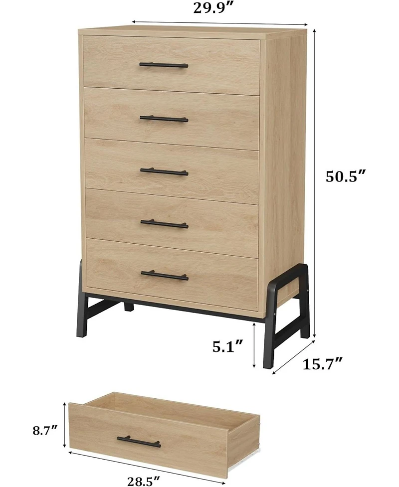 gaomon 5 Dresser for Bedroom, 50.5 in Tall Drawer with Large Storage Space, Freestanding Wooden Closet Storage Dresser Chest for Living Room