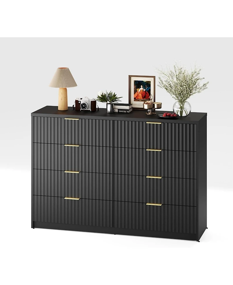 gaomon Fluted Dresser for Bedroom, 8 Drawer Double Dresser, Large Capacity & Anti-Tip, Modern Chest of Drawers with Metal Handles