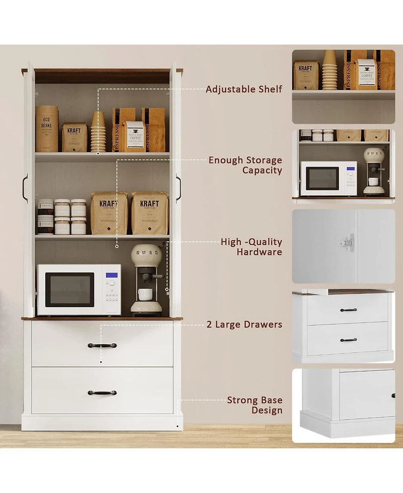 gaomon Farmhouse Kitchen Pantry Cabinet,Wood Kitchen Cabinet with Barn Door,Drawers and Adjustable Shelf,Versatile Storage for Dining Room,Living