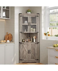 gaomon Tall Corner Cabinet, Farmhouse Storage Cabinet with 4 Tempered Glass Doors and Adjustable Shelves