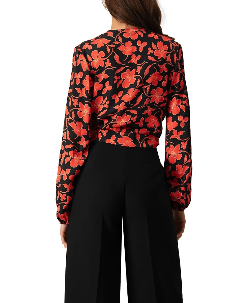Ivonne Women's Floral Wrap Blouse with Tie Waist