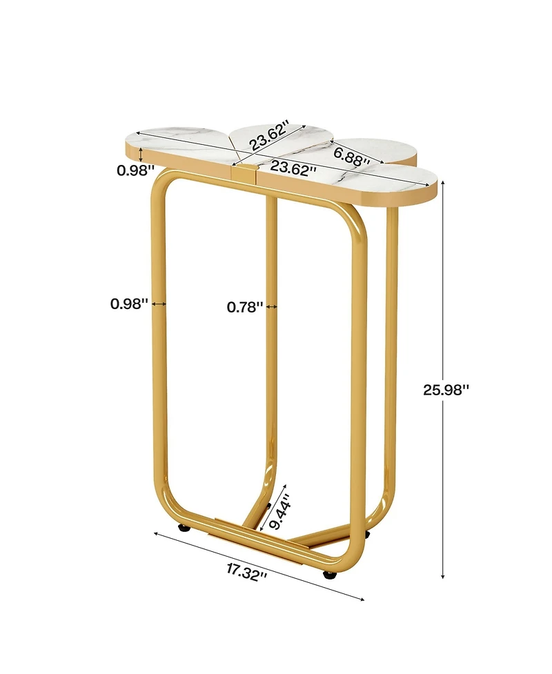 Tribesigns Narrow Side Table, Half-Flower Accent Side Table with Stylish Gold Frame, White and Gold End Tables, 26-Inch Tall Faux Marble Nightstand