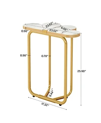 Tribesigns Narrow Side Table, Half-Flower Accent Side Table with Stylish Gold Frame, White and Gold End Tables, 26-Inch Tall Faux Marble Nightstand