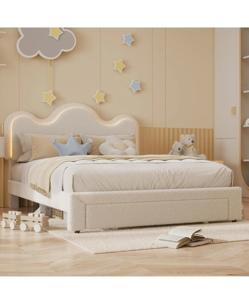gaomon Queen Upholstered Led Bed Frame with Storage Drawers Girls Flower Headboard Boucle Princess Platform Frame