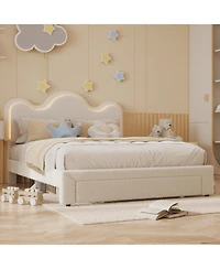 gaomon Queen Upholstered Led Bed Frame with Storage Drawers Girls Flower Headboard Boucle Princess Platform Frame