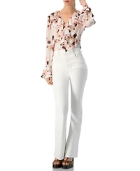 Ivonne Women's Floral V-Neck Blouse with Ruffle Detail
