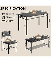 Ironck 27.6" W Dining Table Set for 4, Kitchen Table with Upholstered Bench and 2 Chairs