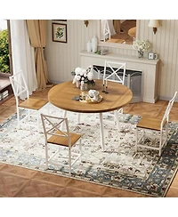 Ironck Dining Table Set for 4, Round Kitchen Table and 4 Stool Chair for Dining Room, 44.5" Drop Leaf Desk