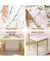 Ironck 27.6" W Dining Table Set for 4, Wood Kitchen Table with Upholstered Chairs, White & Gold