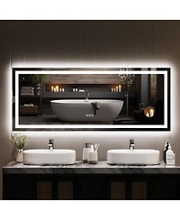 Homfan Led Bathroom Mirror 60 24, Dimmable Front & Back Lights, Anti-Fog, Shatter-Proof, Memory, 3X Magnifier Bathroom Vanity Mirror for Wall