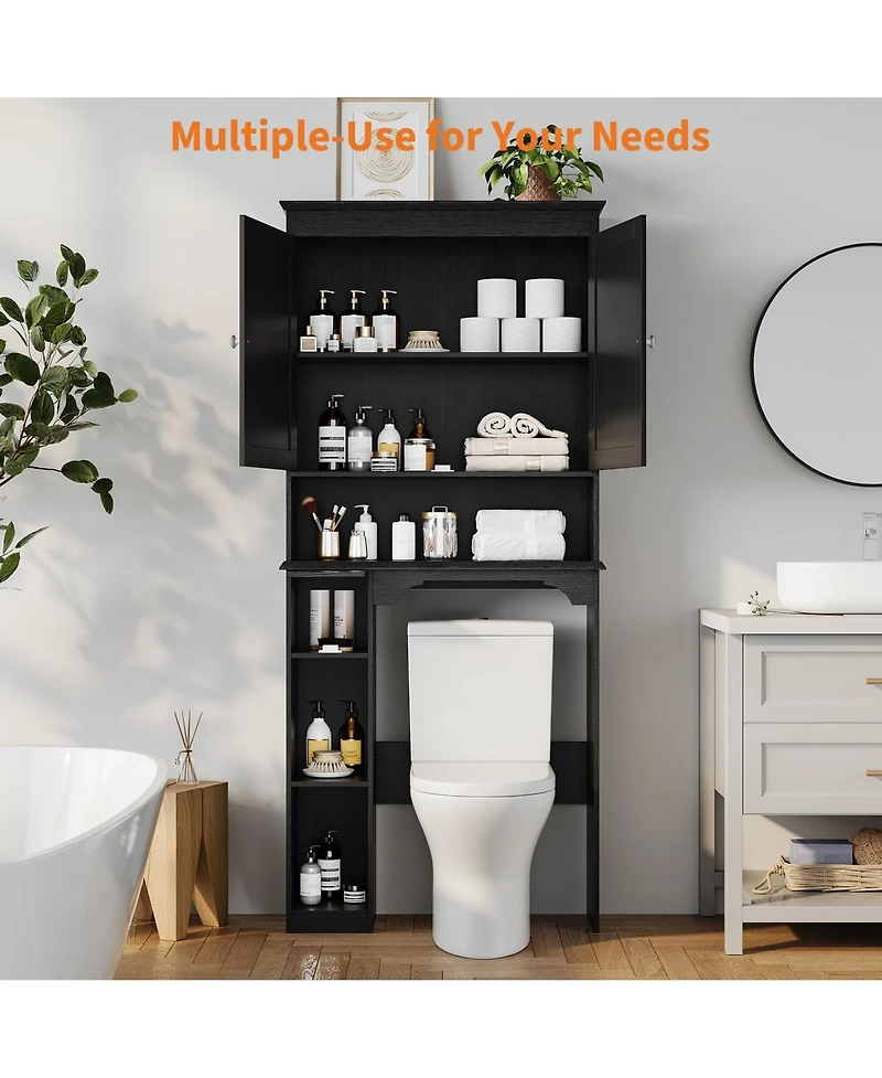 Homfan Over The Toilet Storage Cabinet, Bathroom Organizer, Space-Saving Farmhouse Shelf with Paper Holder