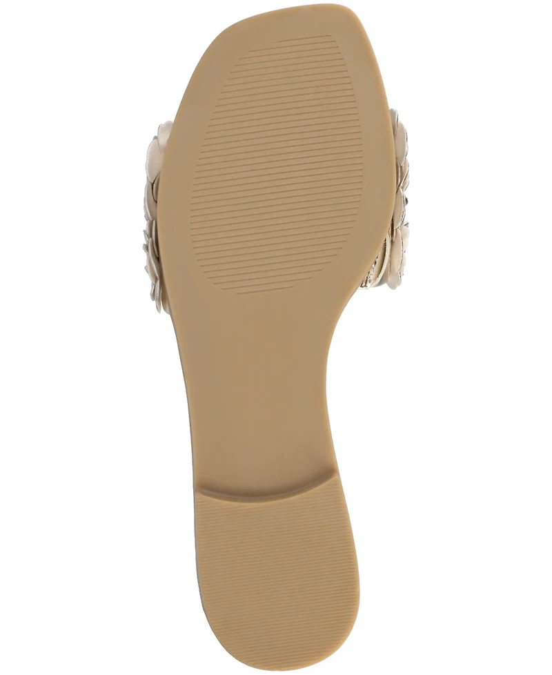 Journee Collection Women's Azalea Embellished Square Toe Floral Flat Sandals