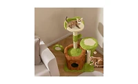 Aostirmotor Machine-Washable & Space-Saving Cat Tree, 36-Inch Jungle Theme with Removable Peach Skin Cover, Sisal Scratching Post & Toys