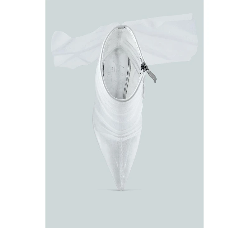 Womens princess organza wrapped style heeled ankle boots