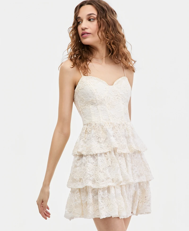 Seni & Cade Women's Sweetheart-Neck Tiered-Lace Mini Dress