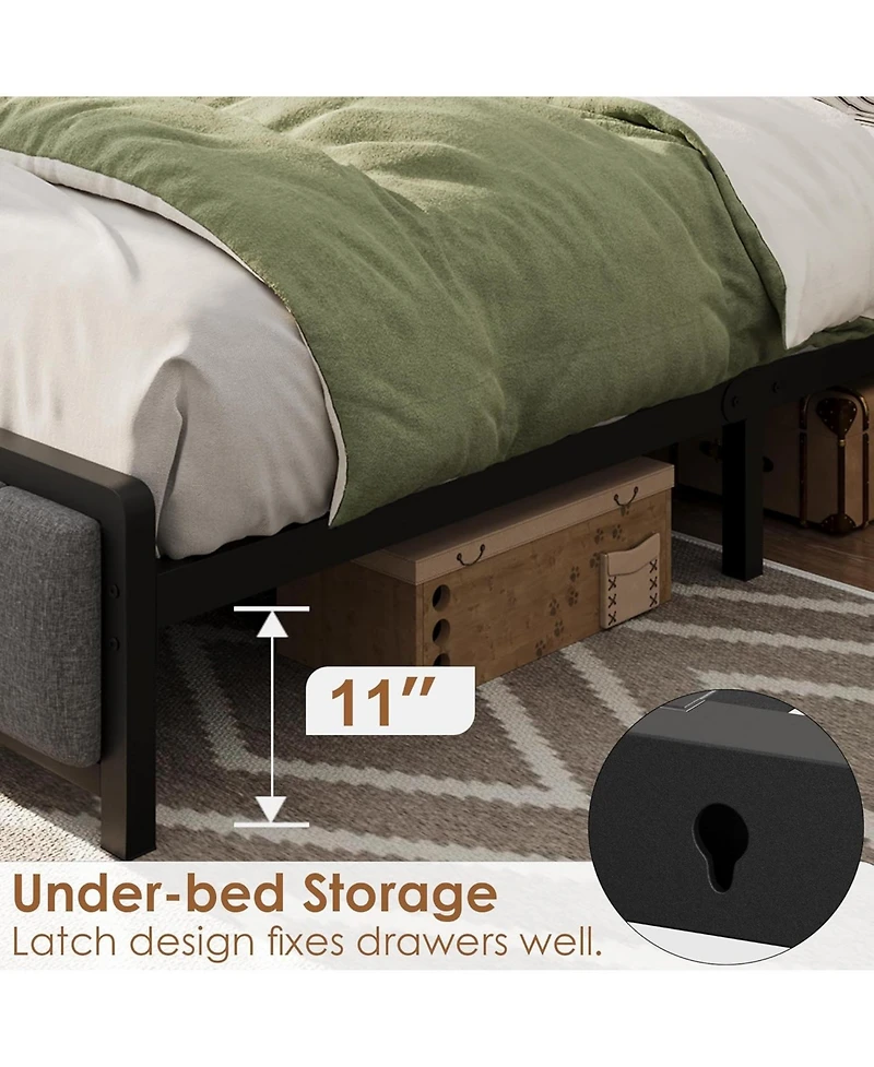 gaomon Full Bed Frame with 2 Storage Drawers, Charging Station & Storage Headboard, Heavy Duty