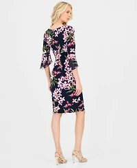 Connected Women's Floral-Print Flounce-Sleeve Dress