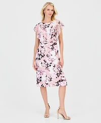 Connected Women's Floral-Print Flutter-Sleeve Midi Dress