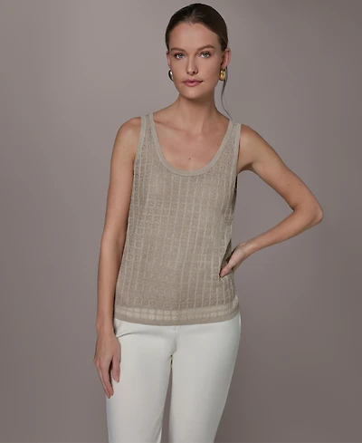 Donna Karan New York Women's Grid Pattern Sleeveless Sweater