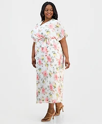 Sandra Darren Plus Printed Flutter-Sleeve Maxi Dress