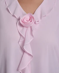 Karl Lagerfeld Paris Plus Rosette V-Neck Ruffle Blouse Top