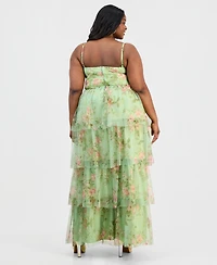 City Studios Trendy Plus Floral Mesh Tiered Gown