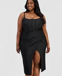 B Darlin Trendy Plus Asymmetric Corset Midi Dress