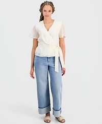 Liverpool Los Angeles Women's Wrap-Front Short-Sleeve Woven Blouse