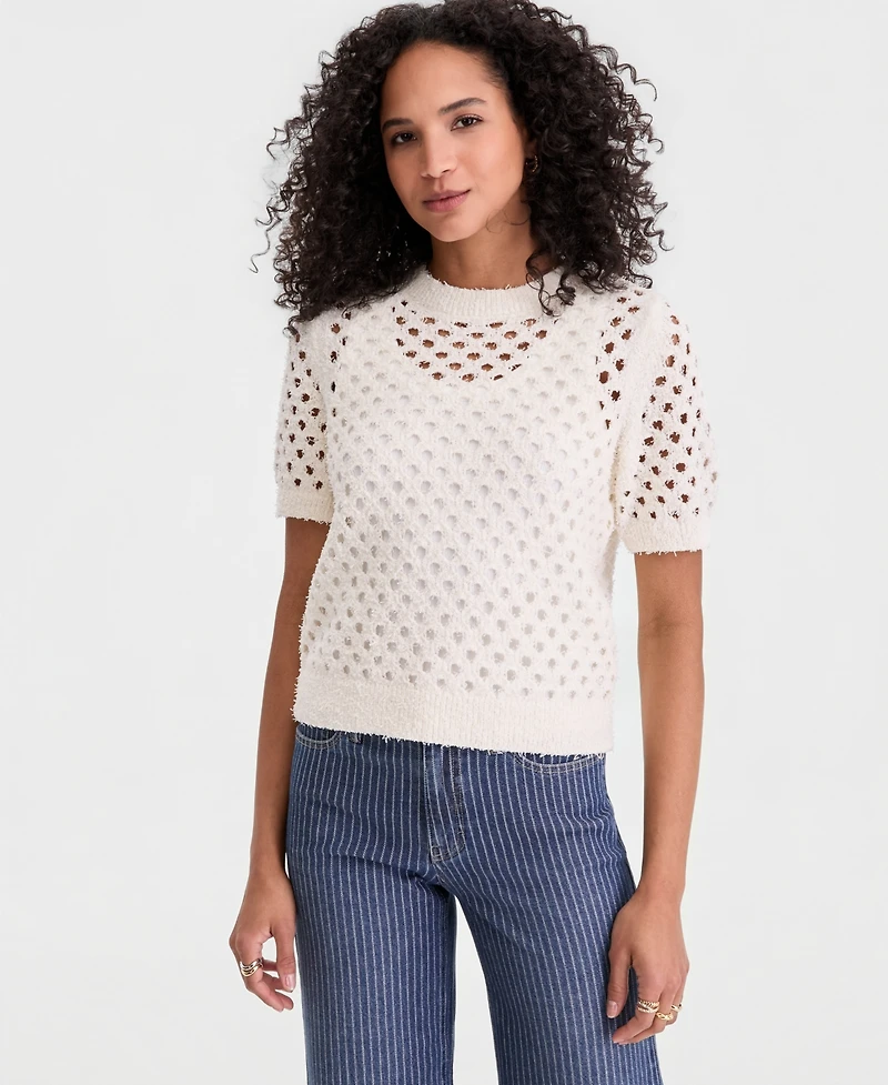 On 34th Women's Open-Stitch Short-Sleeve Sweater, Macy's Exclusive