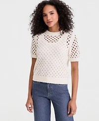 On 34th Women's Open-Stitch Short-Sleeve Sweater, Macy's Exclusive