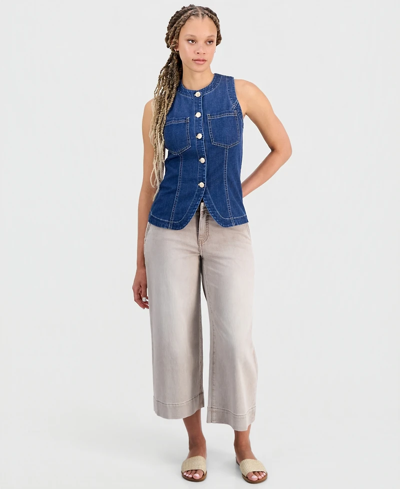 Liverpool Los Angeles Juniors' Crewneck Button-Front Denim Vest