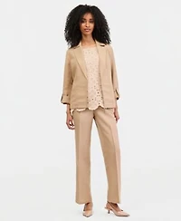 Kasper Open Front Blazer Crocheted Top Pull On Pants