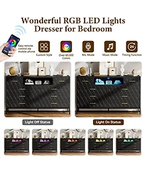 gaomon 8 Drawer Dresser for Bedroom, Pink Dresser with Led Light, 55 in Tv Stand Dressers with Power Outlet, Large Dressers Bedroom with Deep Drawers,