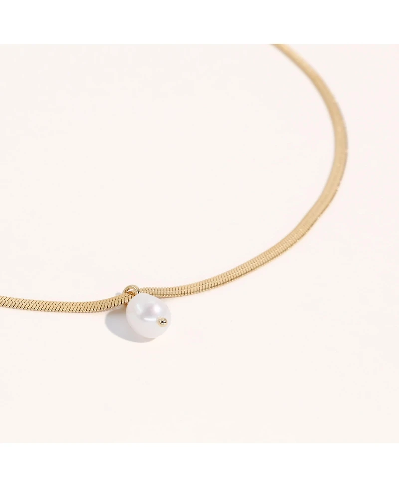 Gold Plated Stainless Steel Chain with Freshwater Pearl Pendant - Juliet Necklace 16" For Women