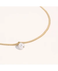 Gold Plated Stainless Steel Chain with Freshwater Pearl Pendant - Juliet Necklace 16" For Women