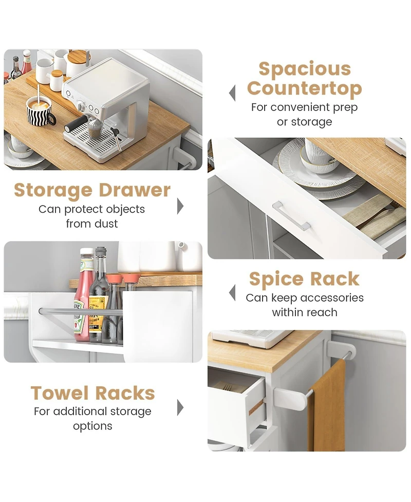 Volenca Rolling Kitchen Island Cart with Spice Rack and Adjustable Shelf, Storage Organizer