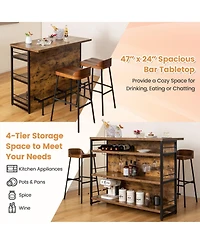 Volenca 4-Tier Mini Bar Kitchen Island with Footrest and Wine Rack, Storage Cart