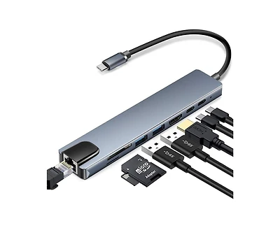 Risokeys 8-in-1 Usb-c Hub, 100W Pd Charging & Superfast Data Transfer | Ideal for Home Office, Travel, Presentations