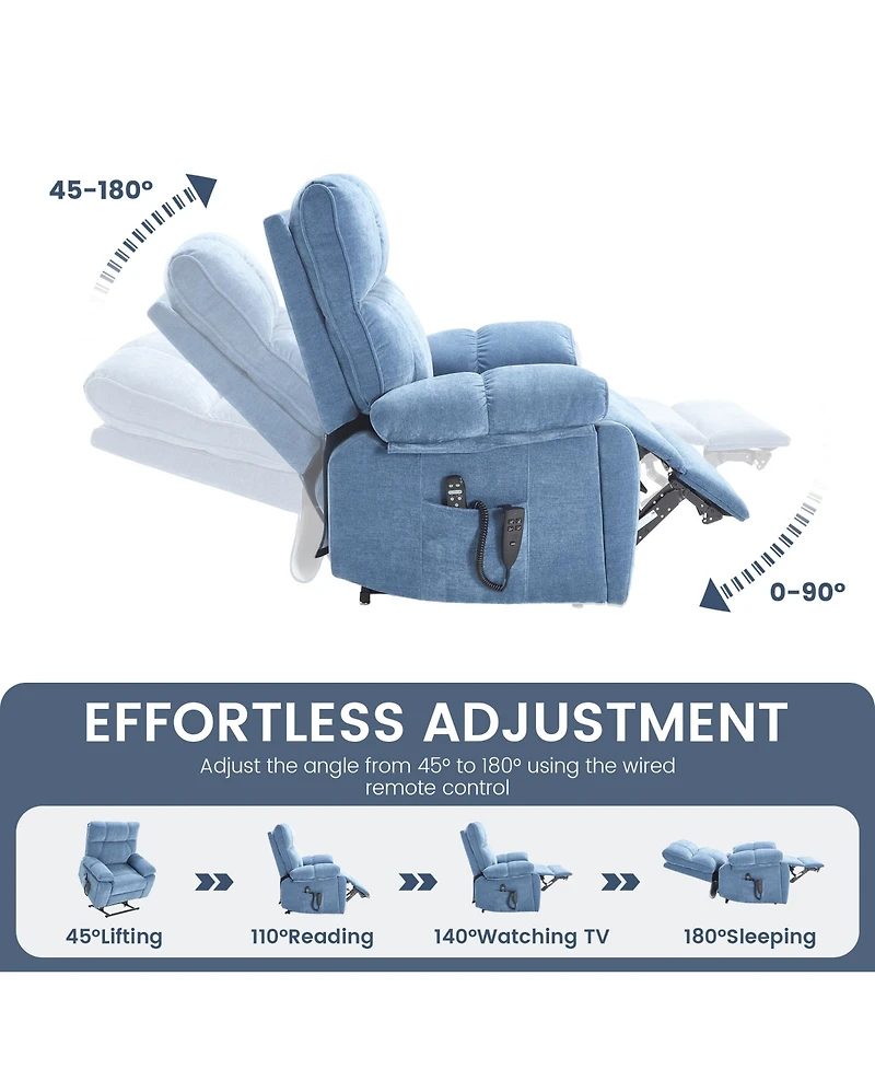 Clihome Heat Massage Dual Motor Infinite Position Up to 350 Lbs Large Electric Power Lift Recliners with Hidden Cup Holders