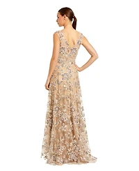 Mac Duggal Women's Floral Embroidered Sleeveless V Neck Gown