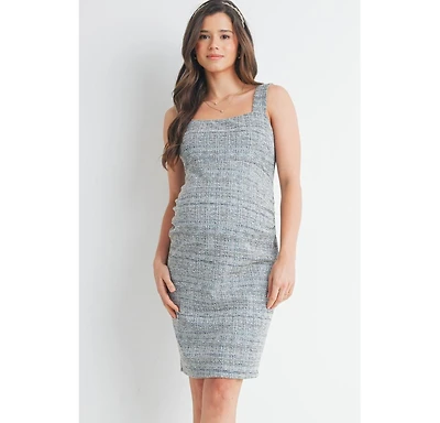 Hello Miz Maternity Sleeveless Square-Neck Tweed Sheath Dress